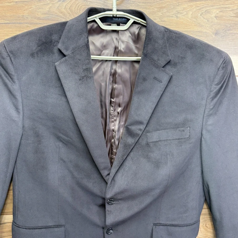 Chaps Sport Coat Men's 44R Brown Herringbone Single Breasted Notch Lapel Classic